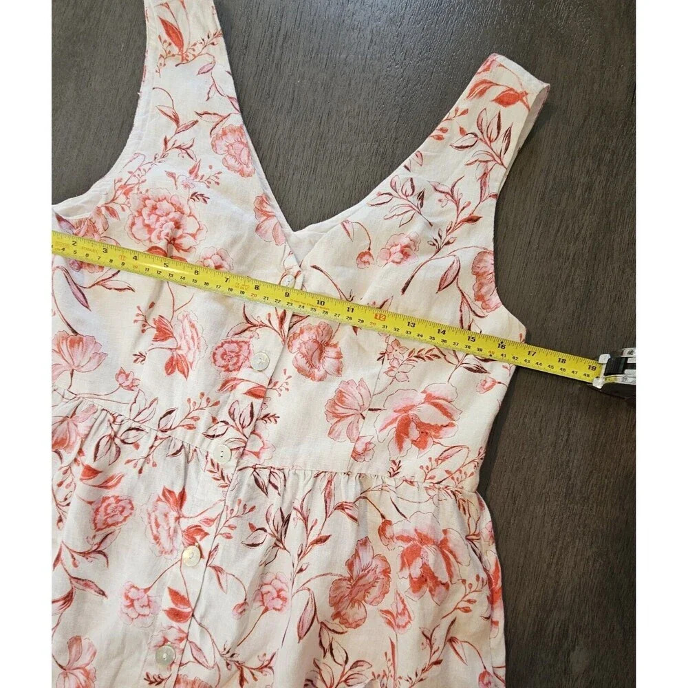 Cynthia Rowley Red Pink Floral Linen Dress Button Down V Neck Sleeveless Size 6 - Picture 4 of 8